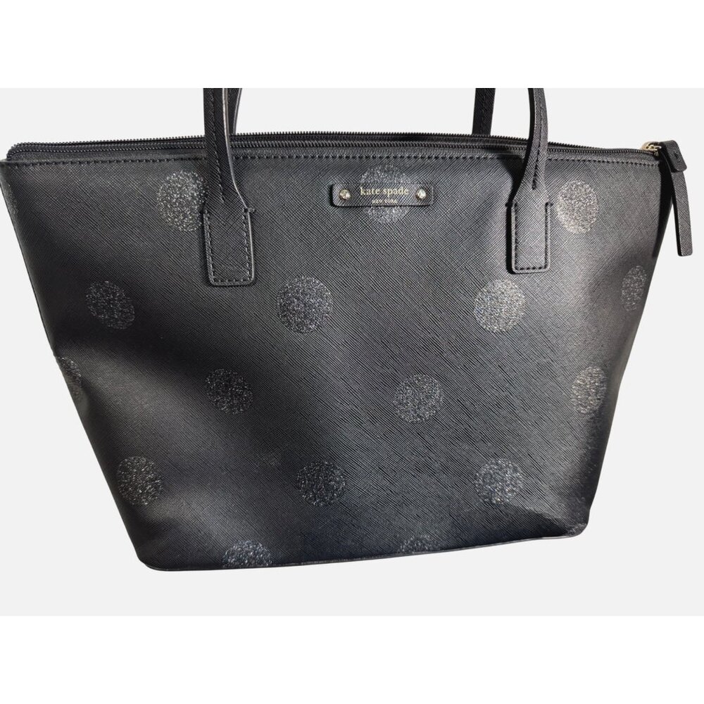 Kate Spade New York Black Glitter Polka Dot Tote Bag